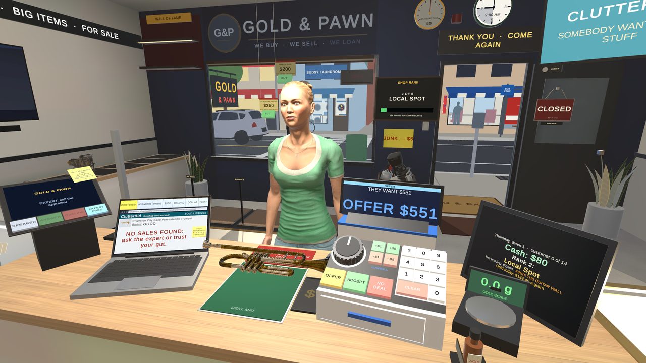 A customer at the counter, the register showing an offer of $551